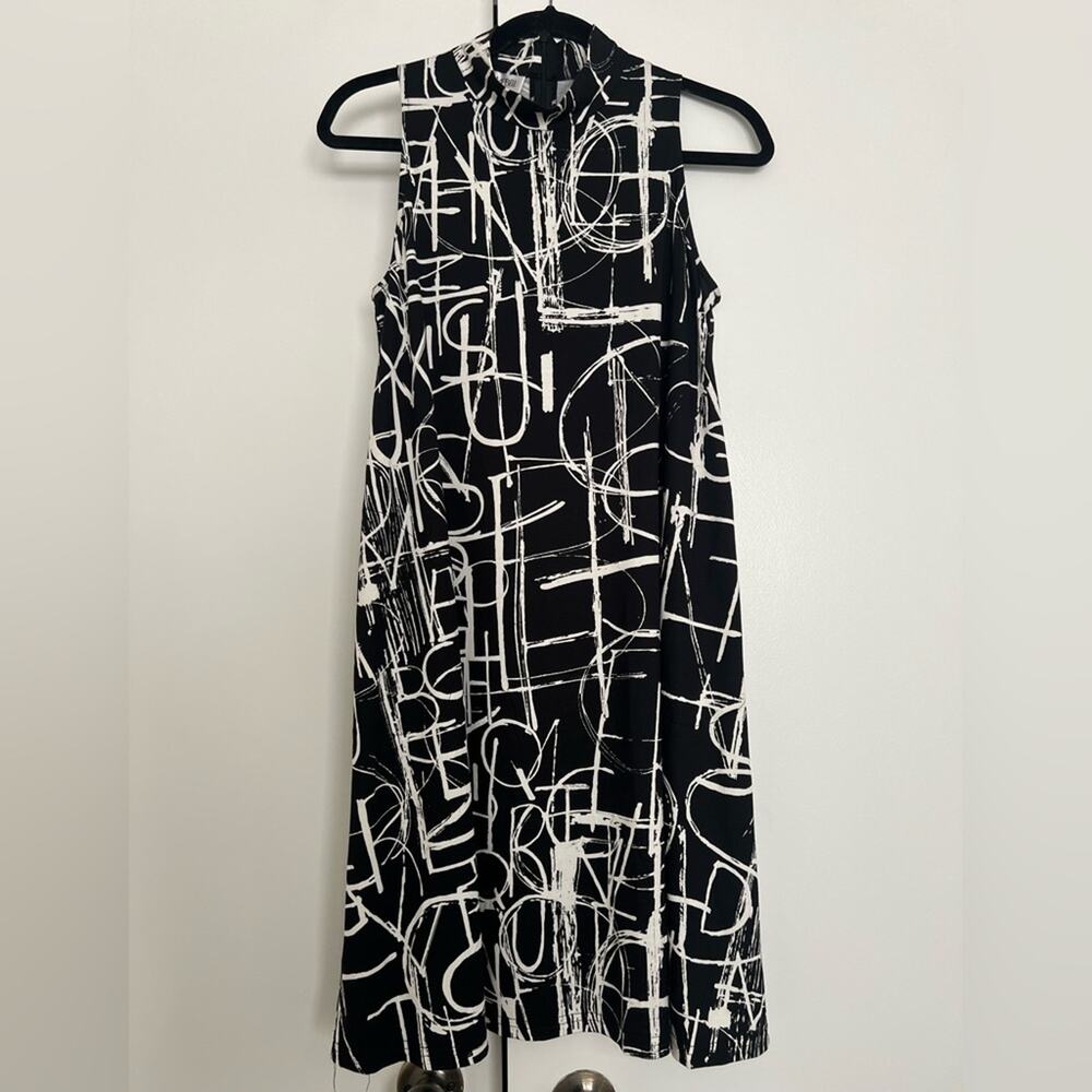 Sara Campbell Black White Letter Mockneck Sleeveless Dress SZ Small